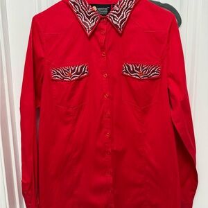 Christine Alexander Red Long Sleeve Western Button Up W Rhinestones Med (19-5)